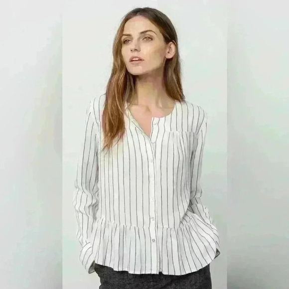 Rails pinstripe long sleeve peplum button front blouse top - Picture 1 of 6